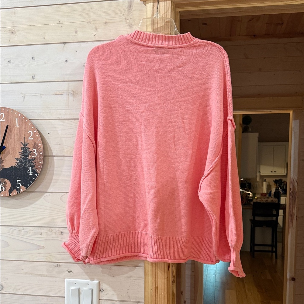She + Sky Coral Pink Crewneck Sweater - Picture 2 of 2